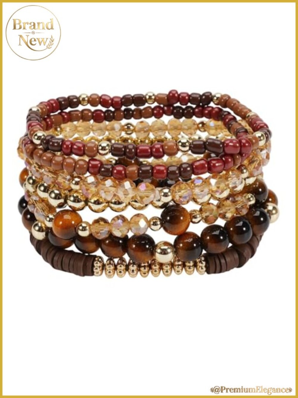 Boho Crystal Beaded Bracelets Set, Polymer Clay & Gold Beads, Stretch